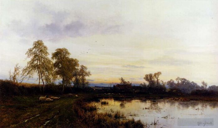 Alfred de Breanski Ölgemälde - Sonnenuntergang über einem Bauernhof