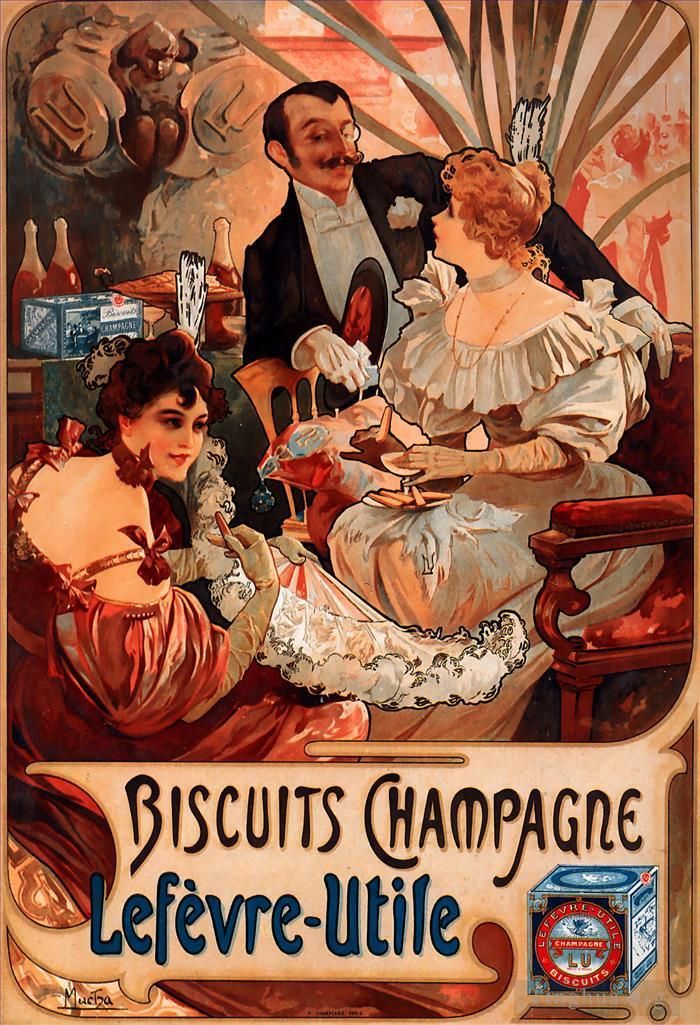 Alfons Mucha Andere Malerei - Kekse ChampagnerLefevreUtile 1896