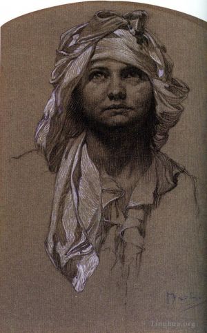 Alfons Mucha Werk - Kopf eines Mädchens 2