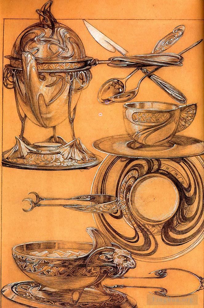 Alfons Mucha Andere Malerei - Studiert 190 Buntstift-Gouache