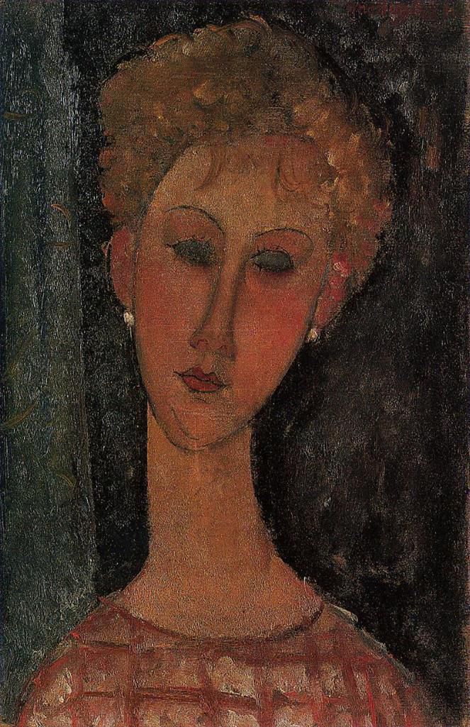 Amedeo Modigliani Ölgemälde - eine Blondine mit Ohrringen