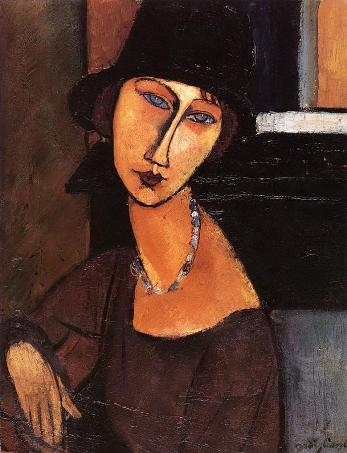 Amedeo Modigliani Ölgemälde - Jeanne Hébuterne mit Hut und Halskette 1917