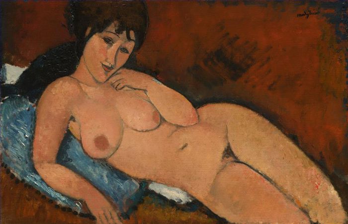 Amedeo Modigliani Ölgemälde - Akt auf blauem Kissen
