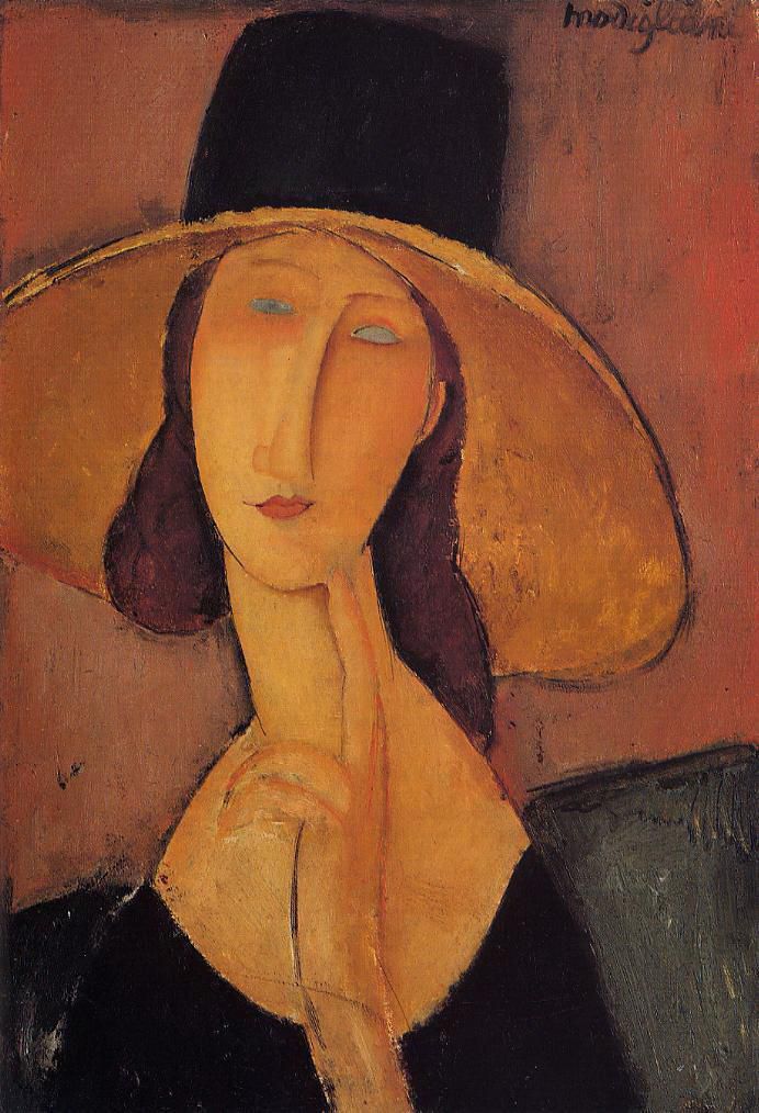 Amedeo Modigliani Ölgemälde - Porträt von Jeanne Hébuterne mit großem Hut
