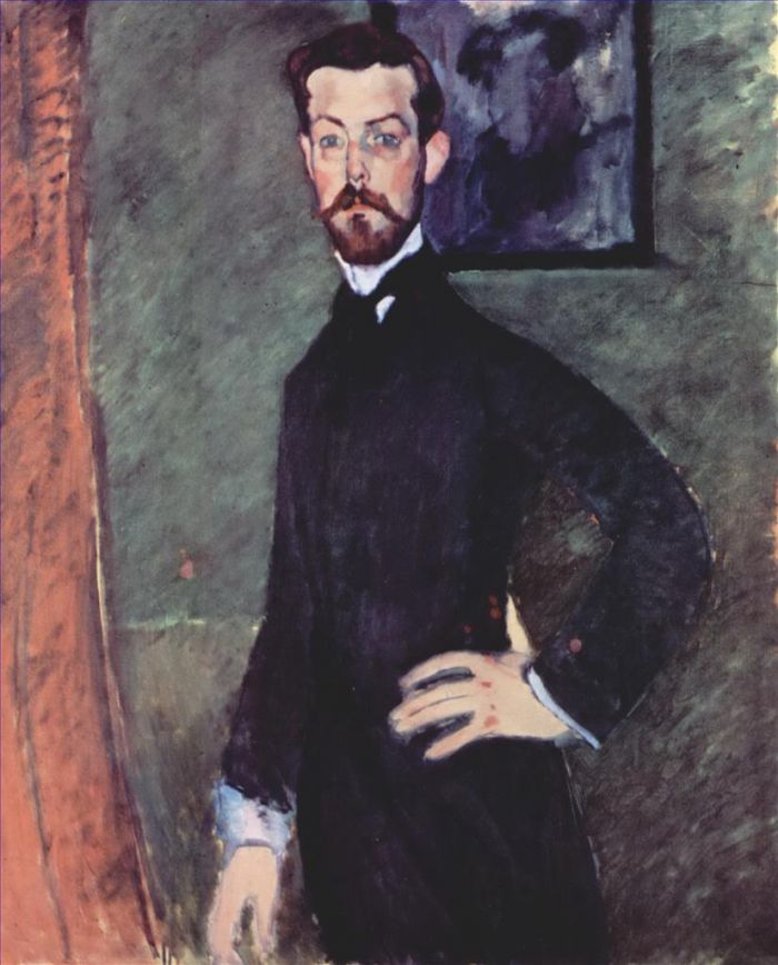 Amedeo Modigliani Ölgemälde - Porträt von Paul Alexander auf grünem Hintergrund 1909