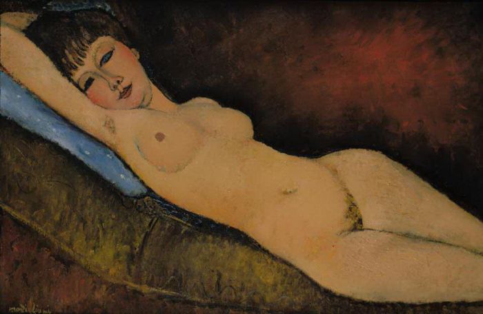 Amedeo Modigliani Ölgemälde - liegender Akt Nu Couche au coussin Bleu