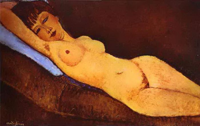Amedeo Modigliani Ölgemälde - liegender Akt mit blauem Kissen 1917
