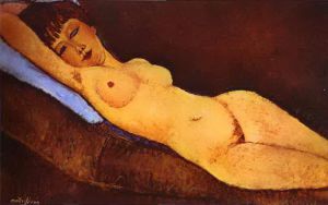 Amedeo Modigliani Werk - liegender Akt mit blauem Kissen 1917