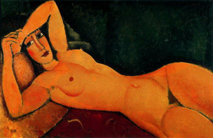Amedeo Modigliani Ölgemälde - liegender Akt mit auf die Stirn gestütztem linken Arm, 1917