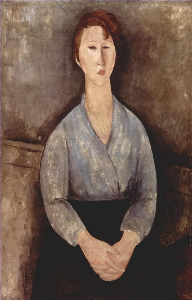 Amedeo Modigliani Ölgemälde - Sitzende Frau in blauer Bluse, 1919