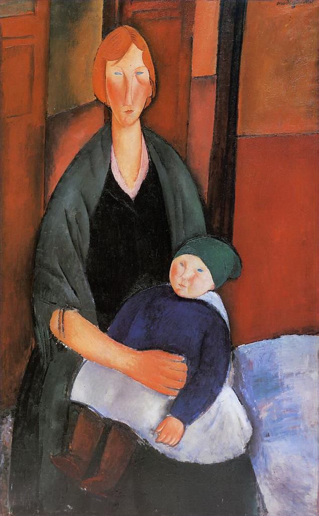 Amedeo Modigliani Ölgemälde - Sitzende Frau mit Kind, Mutterschaft 1919