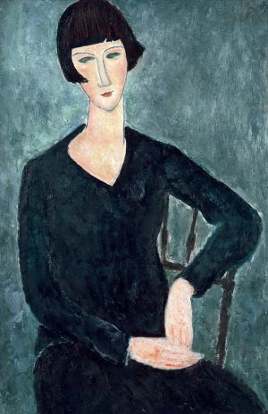 Amedeo Modigliani Werk - Frau sitzt im blauen Kleid