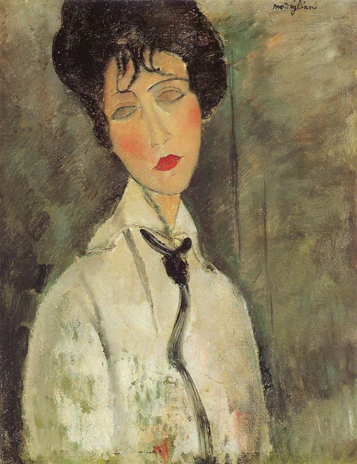 Amedeo Modigliani Ölgemälde - Frau mit schwarzer Krawatte 1917