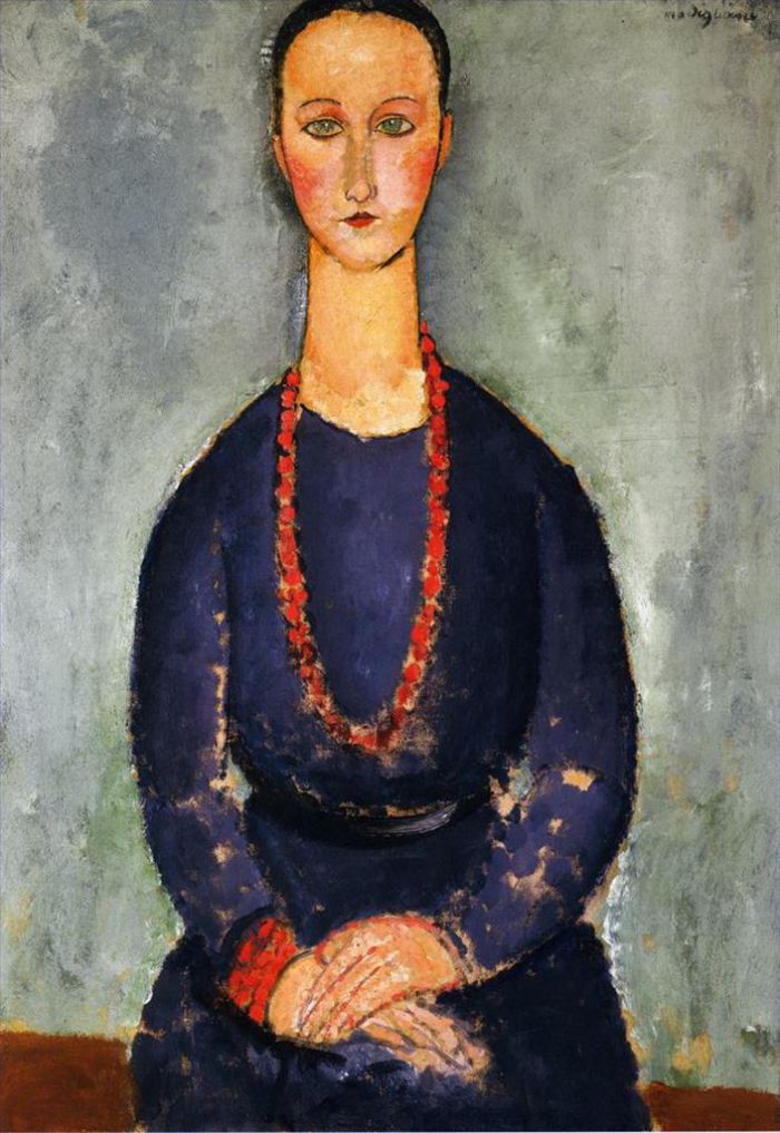 Amedeo Modigliani Ölgemälde - Frau mit roter Halskette 1918