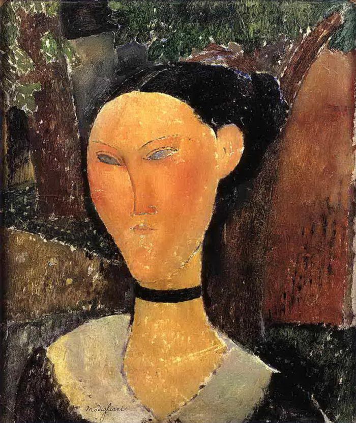 Amedeo Modigliani Ölgemälde - Frau mit Samtband am schwarzen Rand 1915