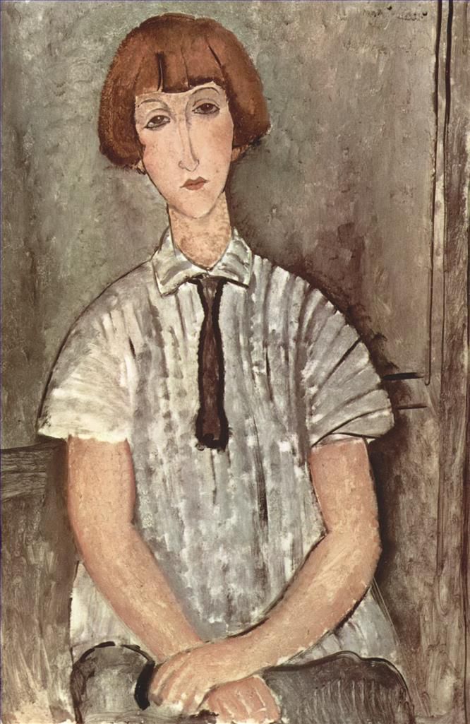 Amedeo Modigliani Ölgemälde - junges Mädchen in einem gestreiften Hemd 1917