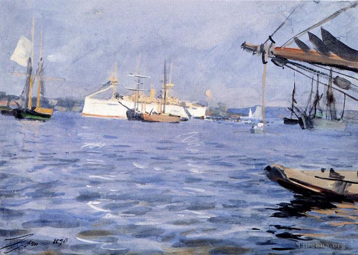 Anders Zorn Andere Malerei - Das Schlachtschiff Baltimore im Hafen von Stockholm