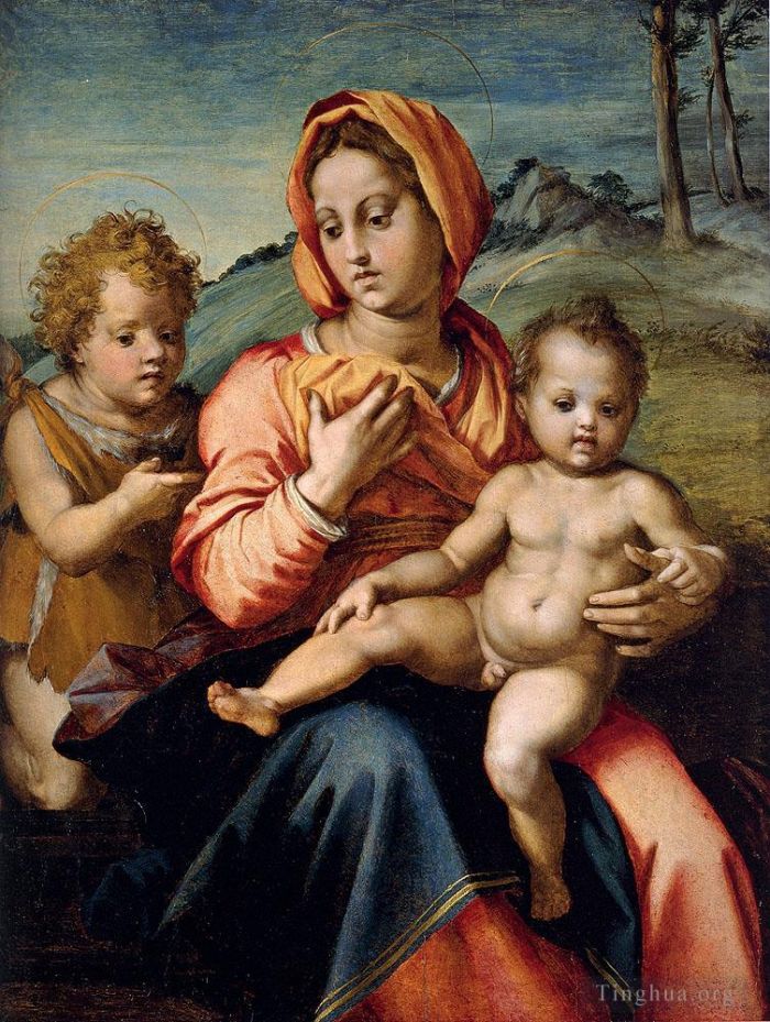 Andrea del Sarto Ölgemälde - Madonna und Kind mit dem Johannesknaben in einer Landschaft