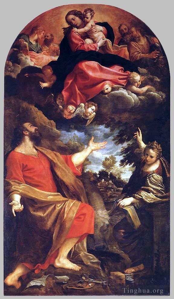 Annibale Carracci Ölgemälde - Die Jungfrau erscheint dem heiligen Lukas und Katharina
