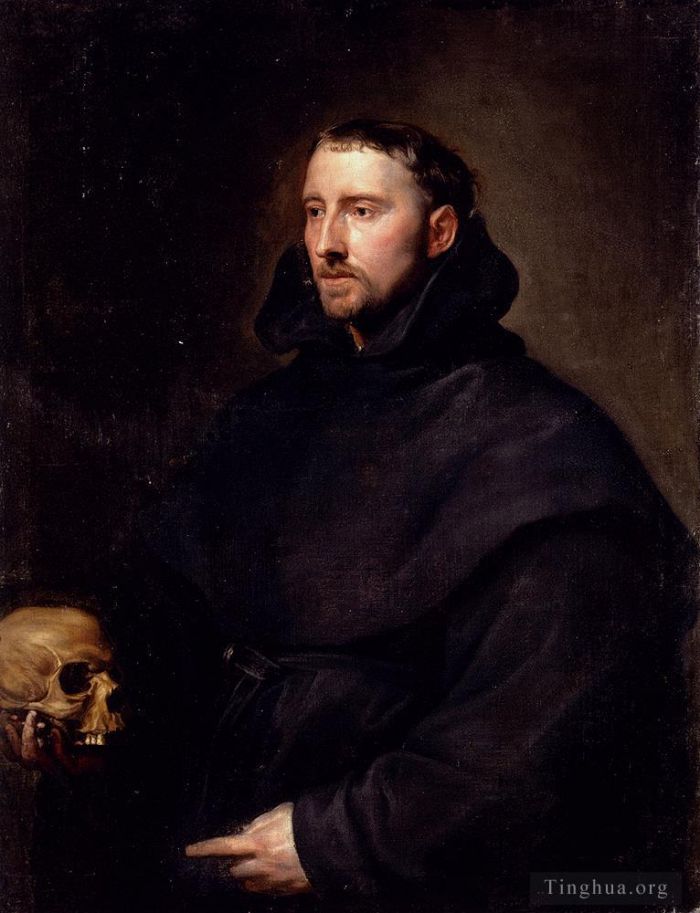 Sir Anthony van Dyck Ölgemälde - Porträt Eines Mönchs Des Benediktinerordens, Der Einen Schädel Hält
