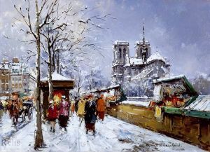 Antoine Blanchard Werk - Buchhändler Notre Dame Winter