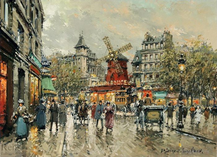 Antoine Blanchard Ölgemälde - Le Moulin Rouge Place Blanche in Montmartre