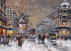 Antoine Blanchard Werk - Les grands boulevards sous la neige