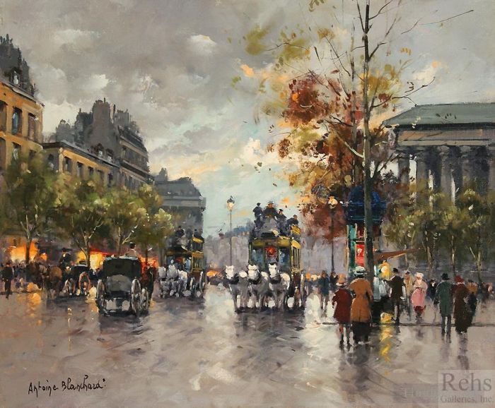 Antoine Blanchard Ölgemälde - Omnibus auf der Place de la Madeleine