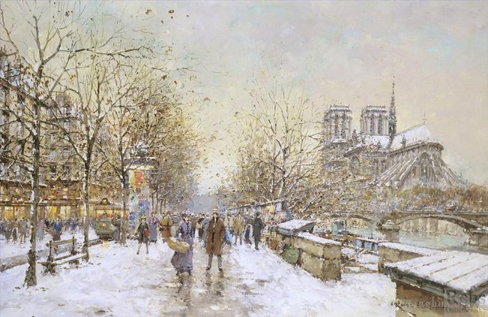 Antoine Blanchard Ölgemälde - Winter in Paris Notre Dame