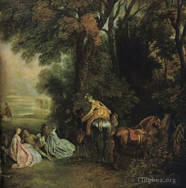Jean-Antoine Watteau Ölgemälde - Ein Halt während der Verfolgungsjagd