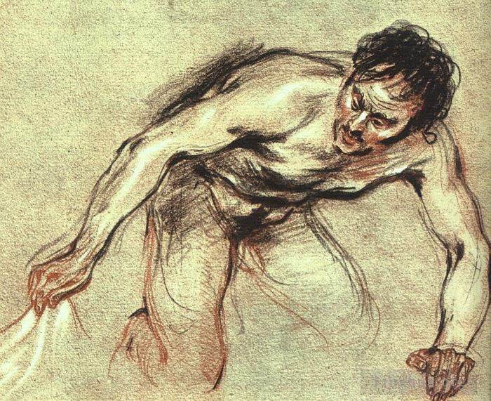 Jean-Antoine Watteau Ölgemälde - Kniender männlicher Akt