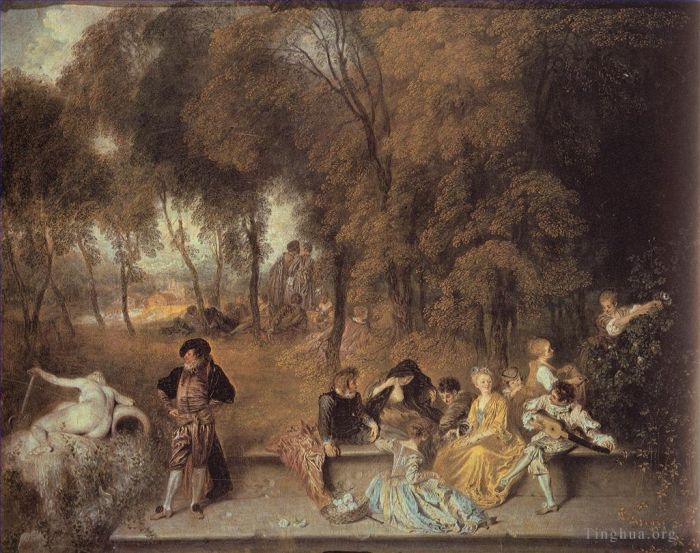 Jean-Antoine Watteau Ölgemälde - Wiedersehen im Freien
