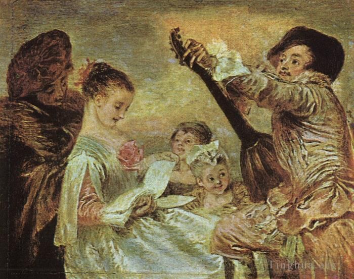 Jean-Antoine Watteau Ölgemälde - Der Musikunterricht