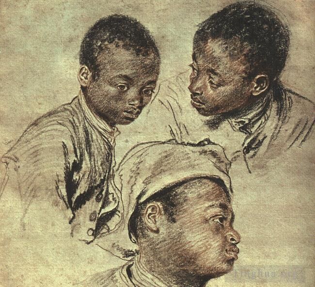 Jean-Antoine Watteau Ölgemälde - Drei Studien eines Jungen