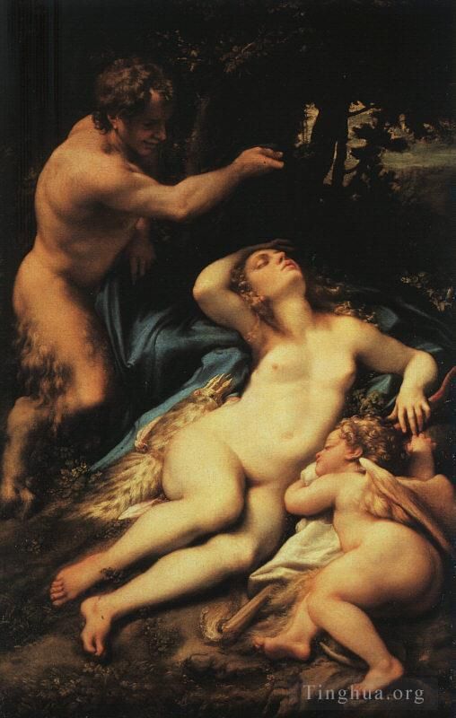 Antonio Allegri da Correggio Ölgemälde - Venus und Amor mit einem Satyr