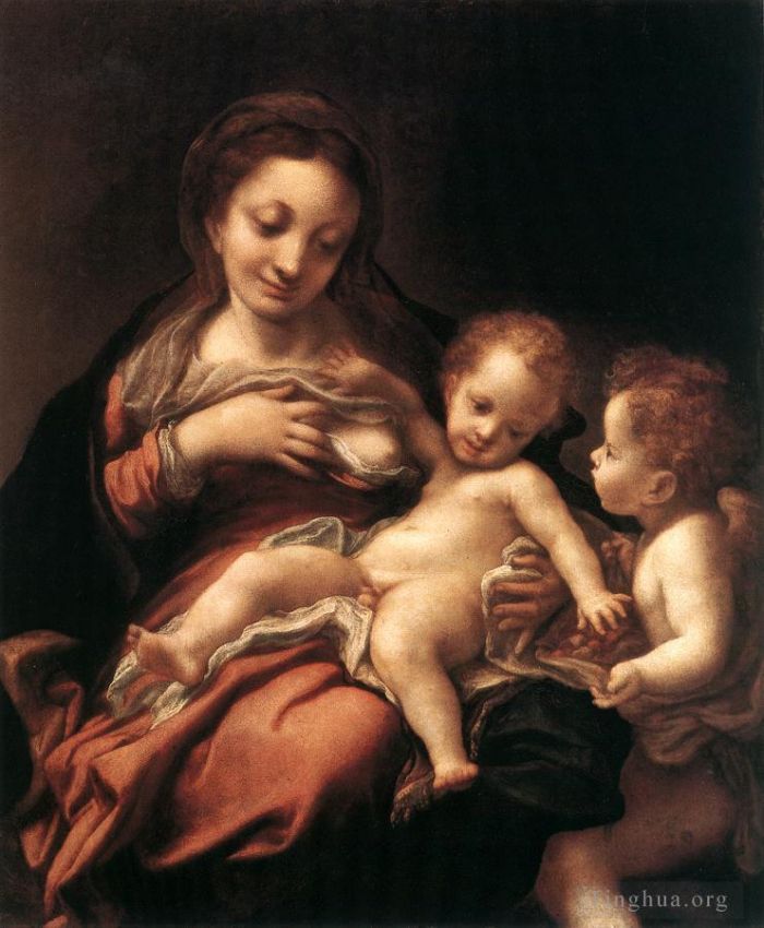Antonio Allegri da Correggio Ölgemälde - Jungfrau und Kind mit einem Engel