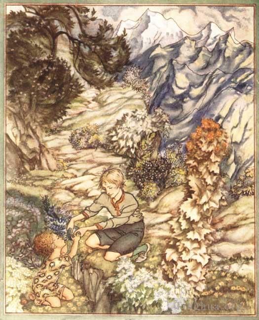 Arthur Rackham Andere Malerei - Der König vom Goldenen Fluss schenkte dem Kind eine Flasche