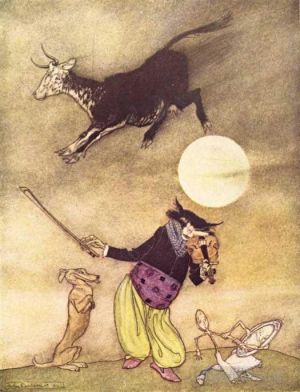 Arthur Rackham Werk - Mutter Gans, die Kuh, sprang über den Mond