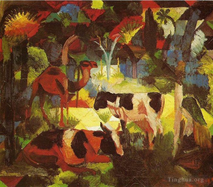 August Macke Ölgemälde - Landschaft mit Kühen und Kamelen