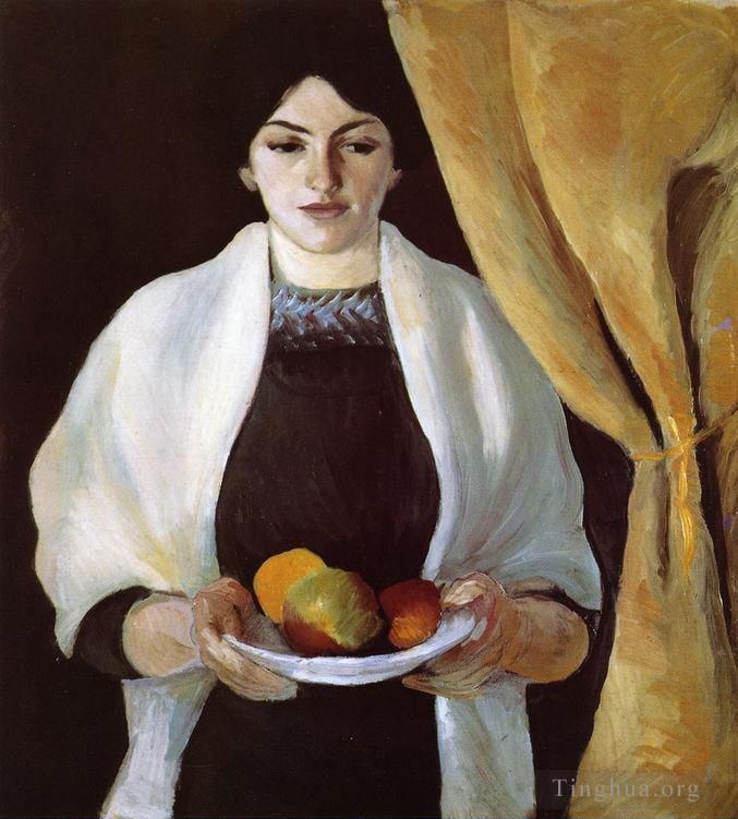August Macke Ölgemälde - Porträt mit Äpfeln, Ehefrau des Künstlers