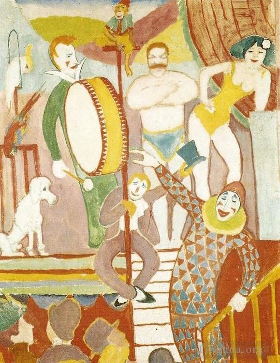 August Macke Andere Malerei - Curcus Bild II Sportlerpaar Clown und Affe
