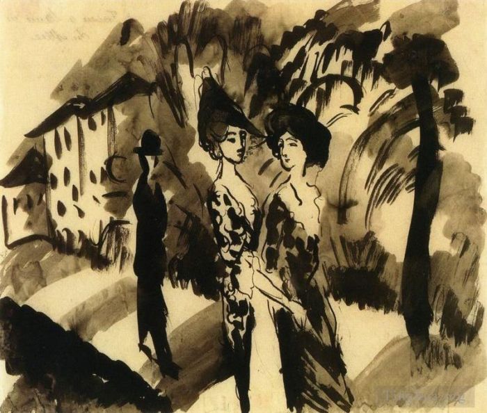 August Macke Andere Malerei - Zwei Frauen und eine Manonan Avenue