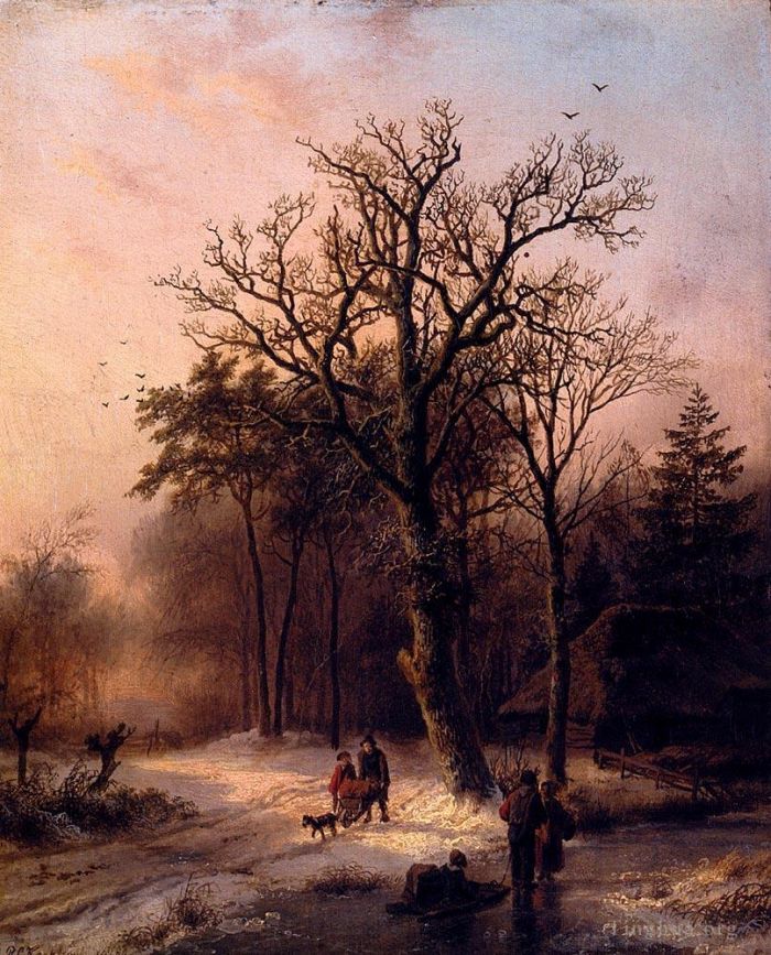 Barend Cornelis Koekkoek Ölgemälde - Wald im Winter