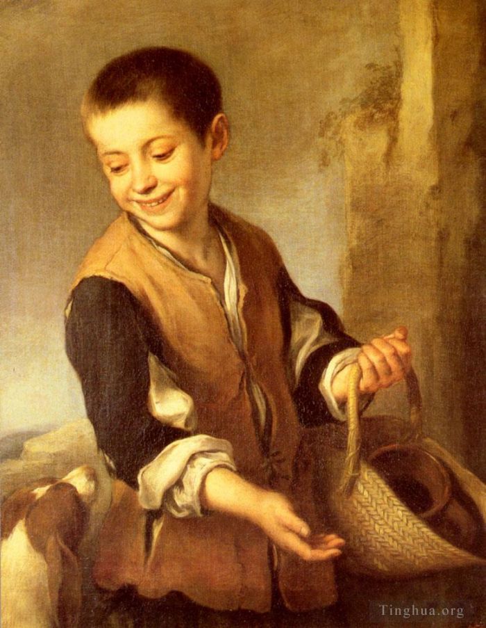 Bartolomé Esteban Murillo Ölgemälde - Bengel mit Hund und Korb