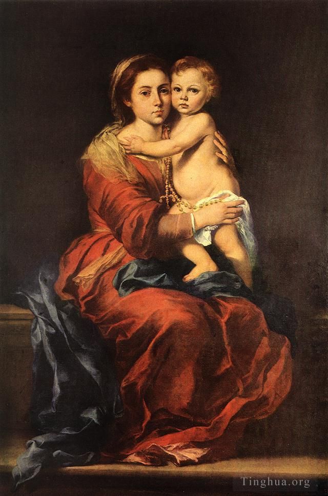 Bartolomé Esteban Murillo Ölgemälde - Jungfrau und Kind mit Rosenkranz
