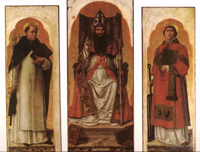 Bartolomeo Vivarini Andere Malerei - Die Heiligen Dominikus Augustinus und Laurentius