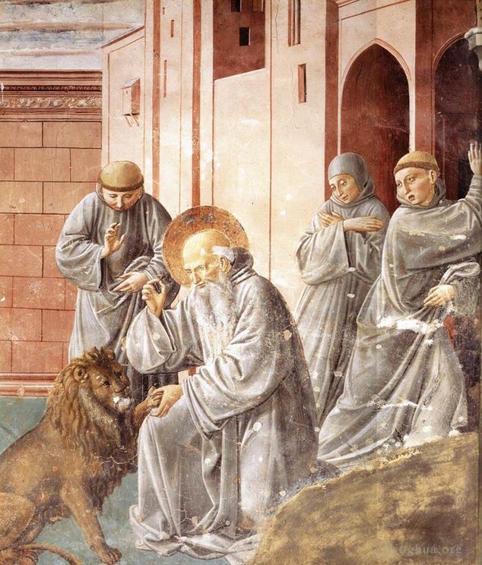 Benozzo Gozzoli Andere Malerei - Hieronymus zieht einen Dorn aus der Pfote eines Löwen