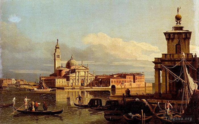 Bernardo Bellotto Ölgemälde - Ein Blick in Venedig von der Punta Della Dogana in Richtung San Giorgio Maggiore