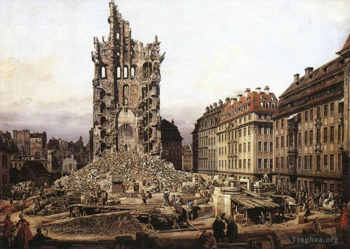 Bernardo Bellotto Ölgemälde - Die Ruinen der alten Kreuzkirche in Dresden
