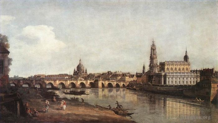 Bernardo Bellotto Ölgemälde - Blick auf Dresden vom rechten Elbufer mit der Augustusbrücke